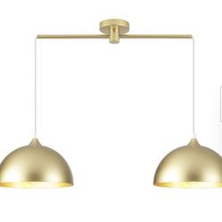 2-Light 34.64 in. Gold Modern Dome Pendant Light with Metal Shade, No Bulbs Included