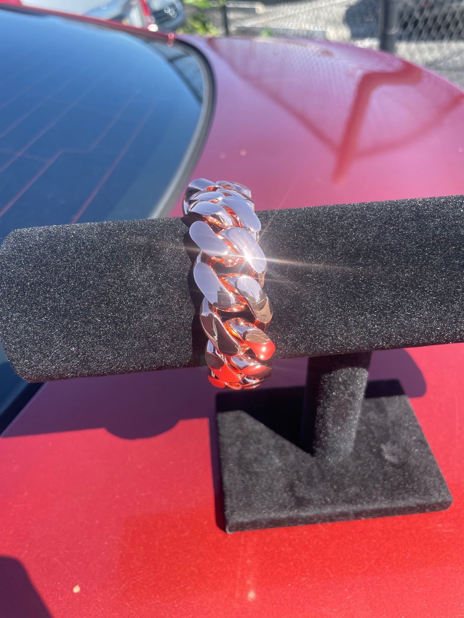 20mm Miami Cuban Link Pink Red Rose Gold Plated Bracelet 18k & 14k Crab Old School Regular Lock