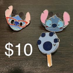 Stitch Disney Pin Lot of 3 (Emoji Glasses,Emoji Face,Ice Cream)