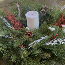 Fresh Cut Pine Center Piece With Candle