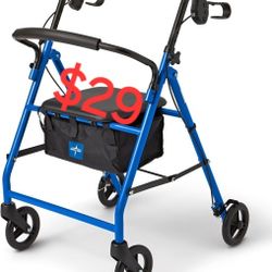 Medline Steel Rollator Walker for Adult Mobility Impairment, Blue, 350 lb. Weight Capacity, 6” Wheels, Foldable, Adjustable Handles, Rolling Walker fo