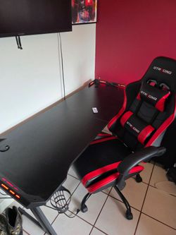 Gaming desk with led lights and game chair