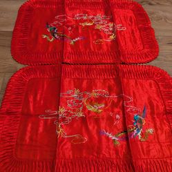 Vintage Asian chinese dragon Phoenix embroidered satin silk pillow case