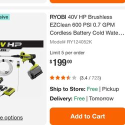 RYOBI 40v Preasure Washer