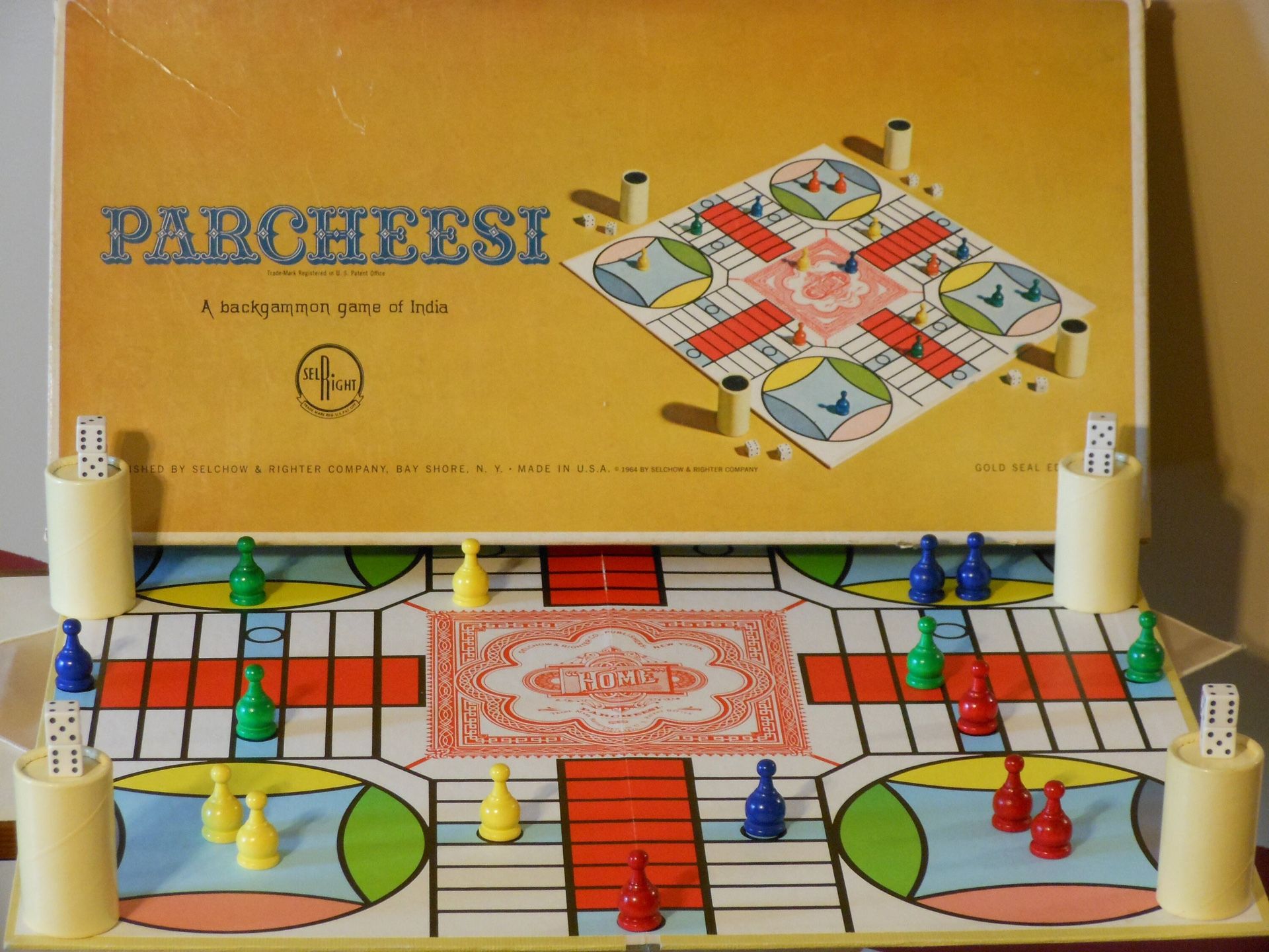 Vintage 1964 PARCHEESI Selchow & Righter Gold Seal Edition - COMPLETE