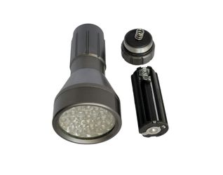 Silver Flashlight 33 Led White Flash Lights Power supply: 3xAAA Batteries (included).