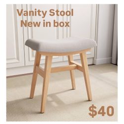 Solid Wood Small Vanity Stool with Saddle Cushion, High-Rebound Sponge Seat, Easy Assembly Makeup Chair, Footstool for Bedroom, Entryway, Natural