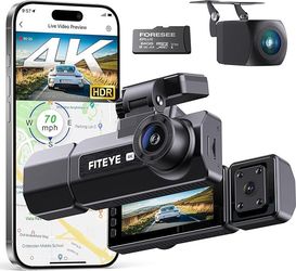 4K Dash Cam Front and Rear, 3 Channel Dash Camera with IMX335 Night Vision, WiFi GPS, Voice Control, 2K+1080P+1080P Dash Camera for Cars (64GB Card In