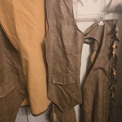 Faux Leather Vest With Chaps 