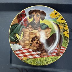 Art By Christopher Nick For Danbury Mint Limited Edition Collection Entitled Dachshunds China Plate “ Picnic Pals”