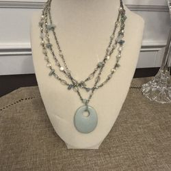 Lia Sophia Multi stranded necklace With Light Blue Pendant
