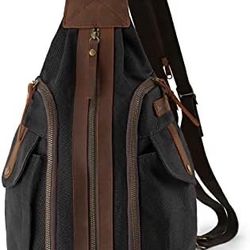 SchedWit Canvas Sling Backpack Convertible Crossbody Daypack Black/Brown