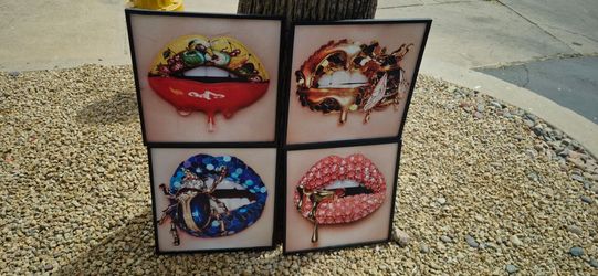 Set of 8 Framed Lip Art Pieces – Bold, Glam, Statement Decor