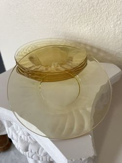 6 Vintage Yellow Depression Glass Appetizer Or Dessert Plates