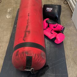 Punch Bag/ Groin Protector And Pink Boxing Gloves 