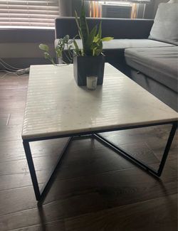 Marble Top Coffee Table with Black Metal Frame
