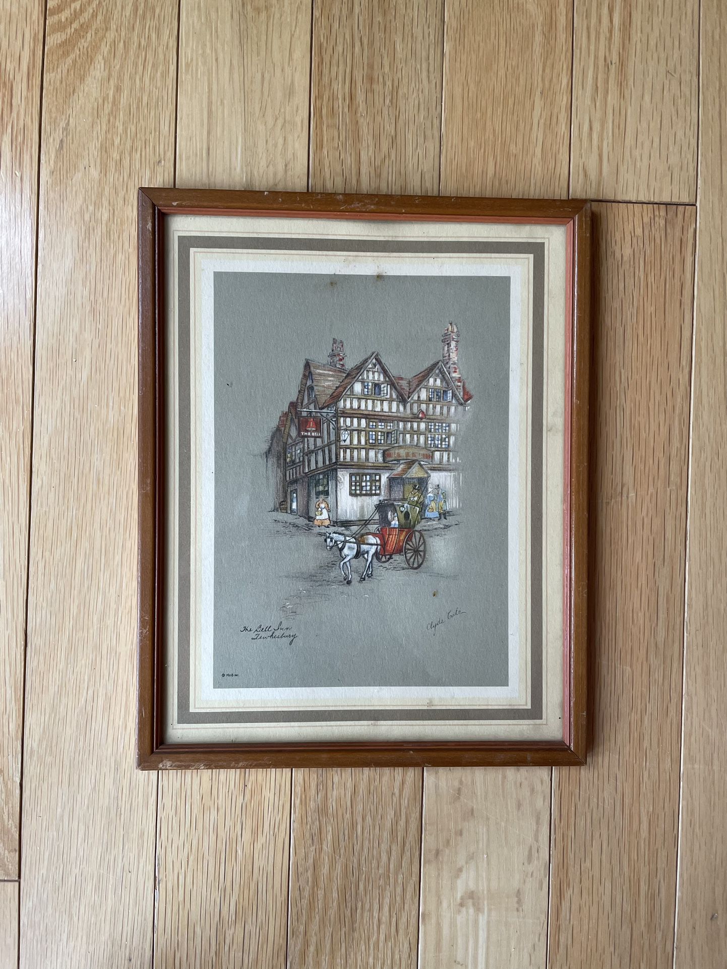 Vintage 1940’s Clyde Cole Signed Wood Framed Print The Bell Inn This burg England 7.5x9.5