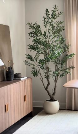 7 foot realistic faux olive tree in white planter pot
