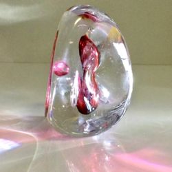 Vintage Marian Pyrcakart Glass Paperweight Tear Shaped, Signed “M.P.”