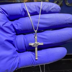 925 Solid Sterling Silver Dove Cross Pendant 1.2" Necklace 0.7mm 18" 2.4 grams