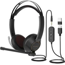NUROUM Wired Headset, Dual-Ear (Stereo) Headphones with Noise Canceling Microphone, On Ear Computer 