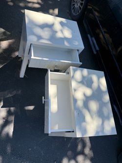 Set White Nightstands with Drawer and Cabinet – Set of 2