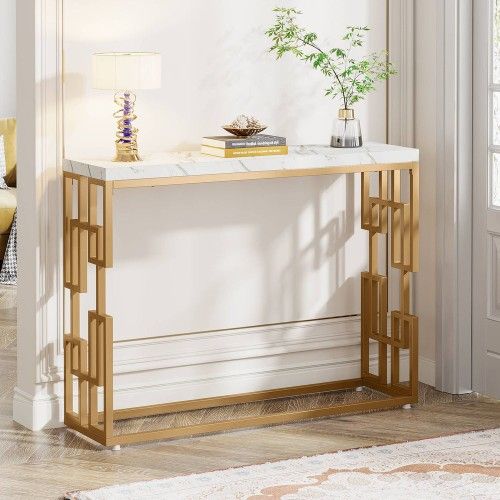 Modern Console Table, 42.5" Sofa Foyer Table with Faux Marble Tabletop