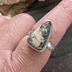 Natural Dendrite Opal Silver Gemstone Ring Sz 8.75