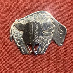 Navajo Allison Snowhawk  Vintage Sterling Silver Buffalo Skull Brooch Pin 