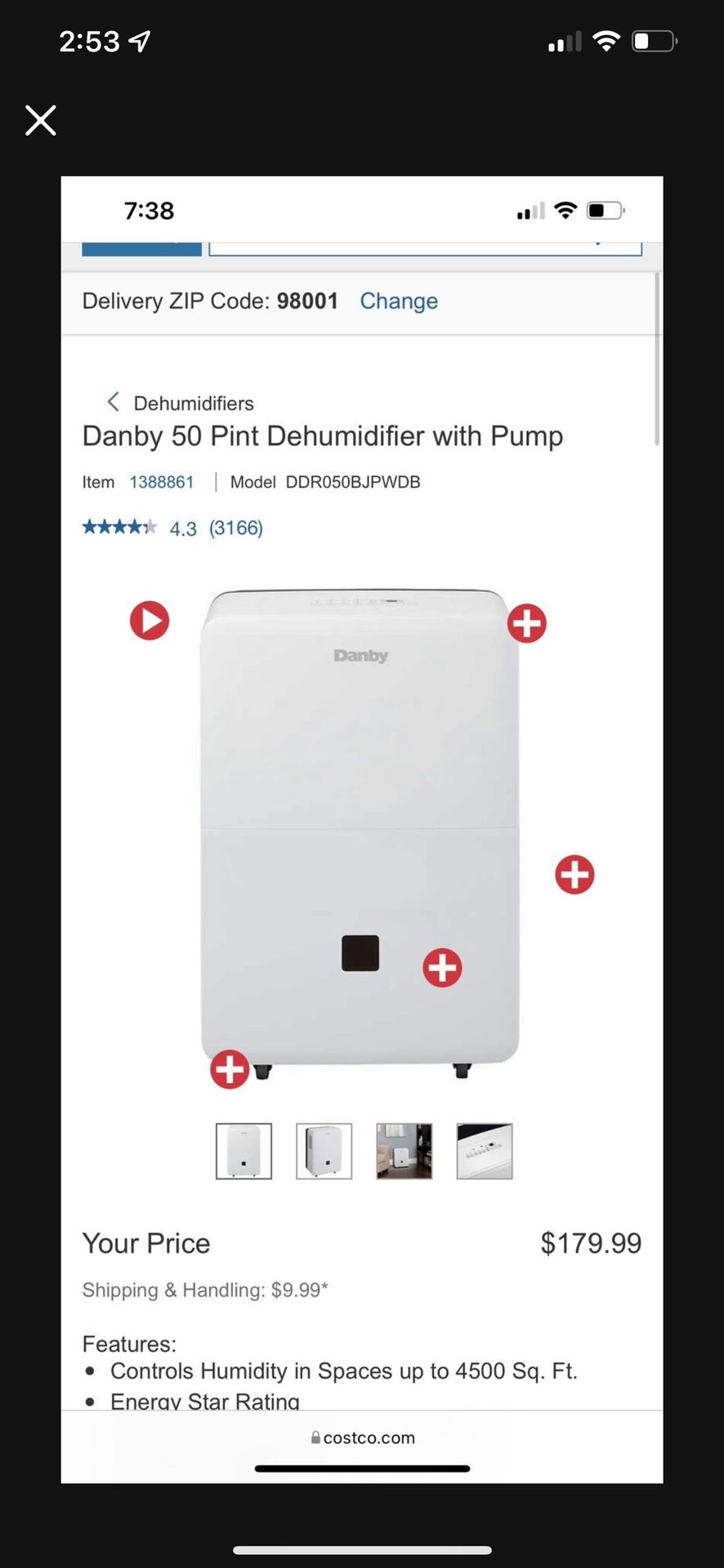 Danby 50 Pint Dehumidifier With Pump