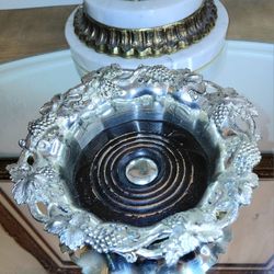 Antique Wine Coaster Sheffield Plate Grapevine Motif Silverplate Champagne
