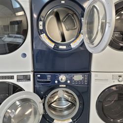 LG Front Load Washer And Stackable Gas Dryer Set In Blue 