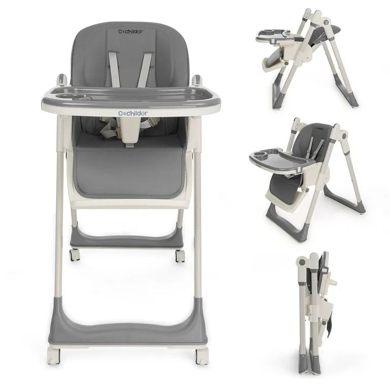Cochildor 3 in 1 Foldable High Chair for Baby, Adjustable Heights Toddler High Chair with 5 Point Harness, Tray, Foot Rest and Wheels