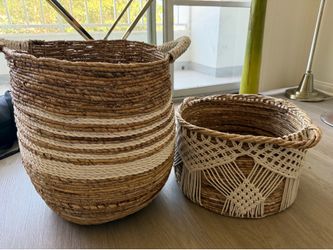 Woven decorative baskets could be used as plant holders
