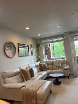 Real Leather Crème Sectional Couch