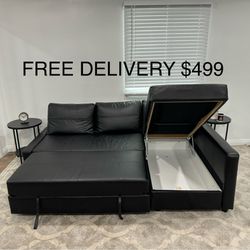 FREE DELIVERY🚚  Black Leather FRIHETEN Sleeper Sofa