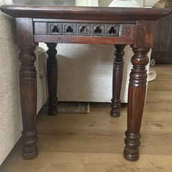 Solid Wood End Table With Iron Design