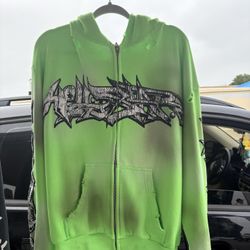 Hellstar Graffiti Green Zip Up Size Médium 