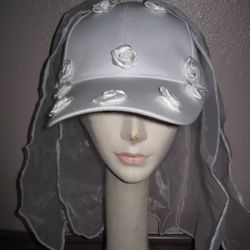 WHOLESALE LOT 6 White Rose Bride Baseball Cap Hat & Veil bacherlorette party