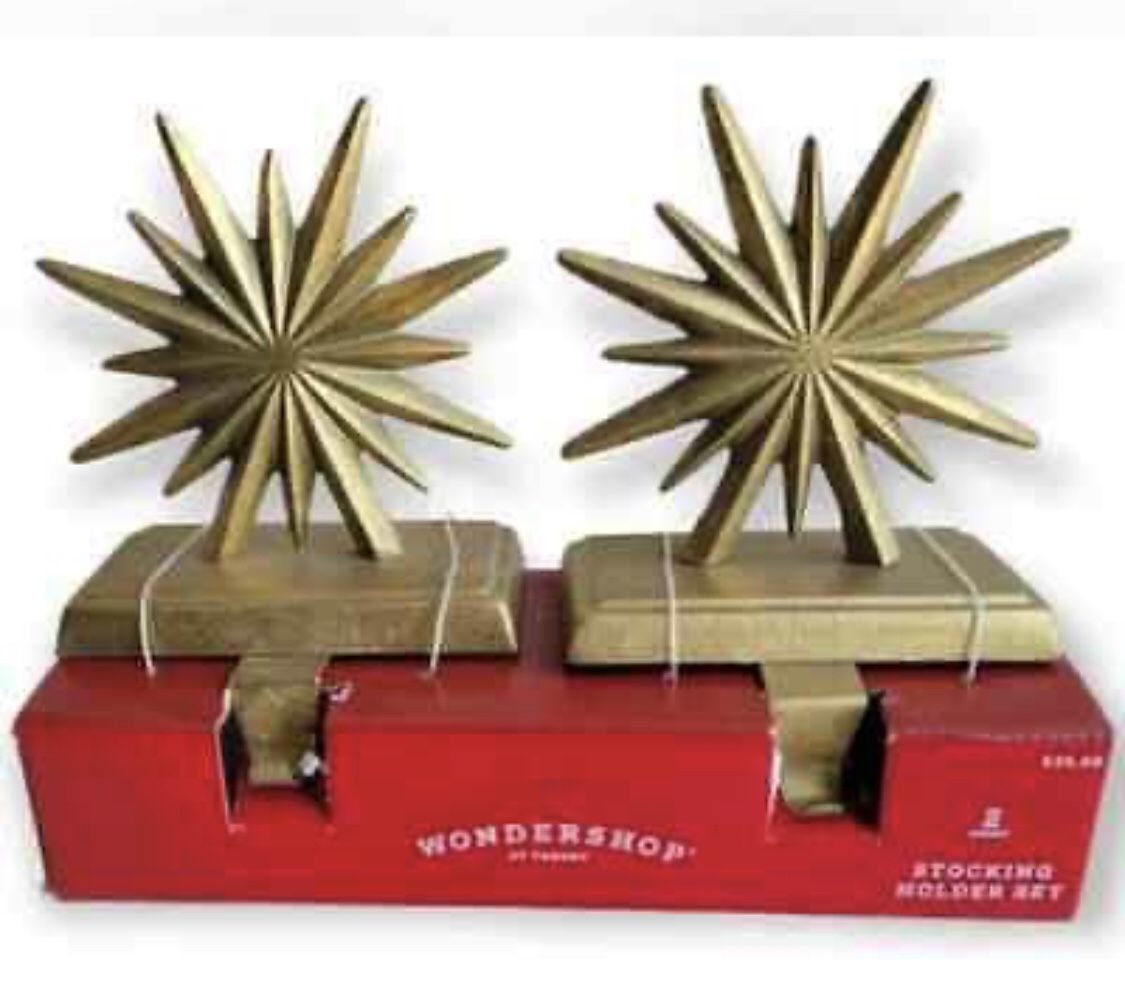 Wondershop 2pk Starbrust Distressed Gold Stocking Holder
