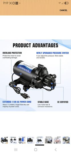 ECO-WORTHY 33-Series Industrial Water Pressure Pump 110V AC 4.0GPM 50PSI RV Fresh Water Diaphragm Pump include Garden Hose Adapters for Irrigation Mar