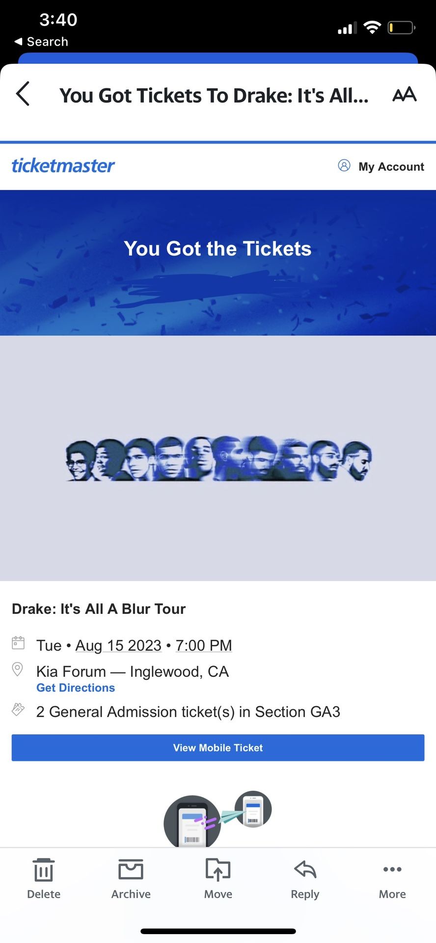 Two (2) Floor Tickets To Drake And 21 Savage It’s All A Blur Tour