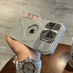 Hole Magnetic Case for iPhone 15 Gray Phone Case with Ring Holder