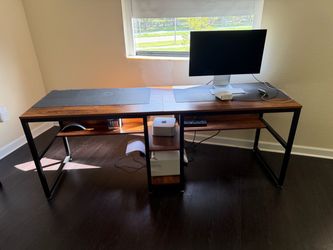 Large Two-Person Wood and Metal Desk