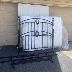 Queen Bed With Headboard, Footboard, Side rails Mattress And Box springs 