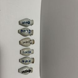 6 Snuff Bottles Porcelain Bottle 1-1.5 Inches White & Blue + White & Black 