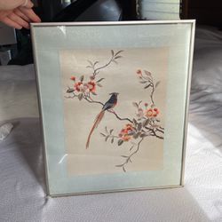 Pair Of Embroidered Silk Bird Pictures