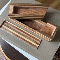 Small Handcrafted Wood Puzzle Trinket Box ( L8” H2” ) firm on price
