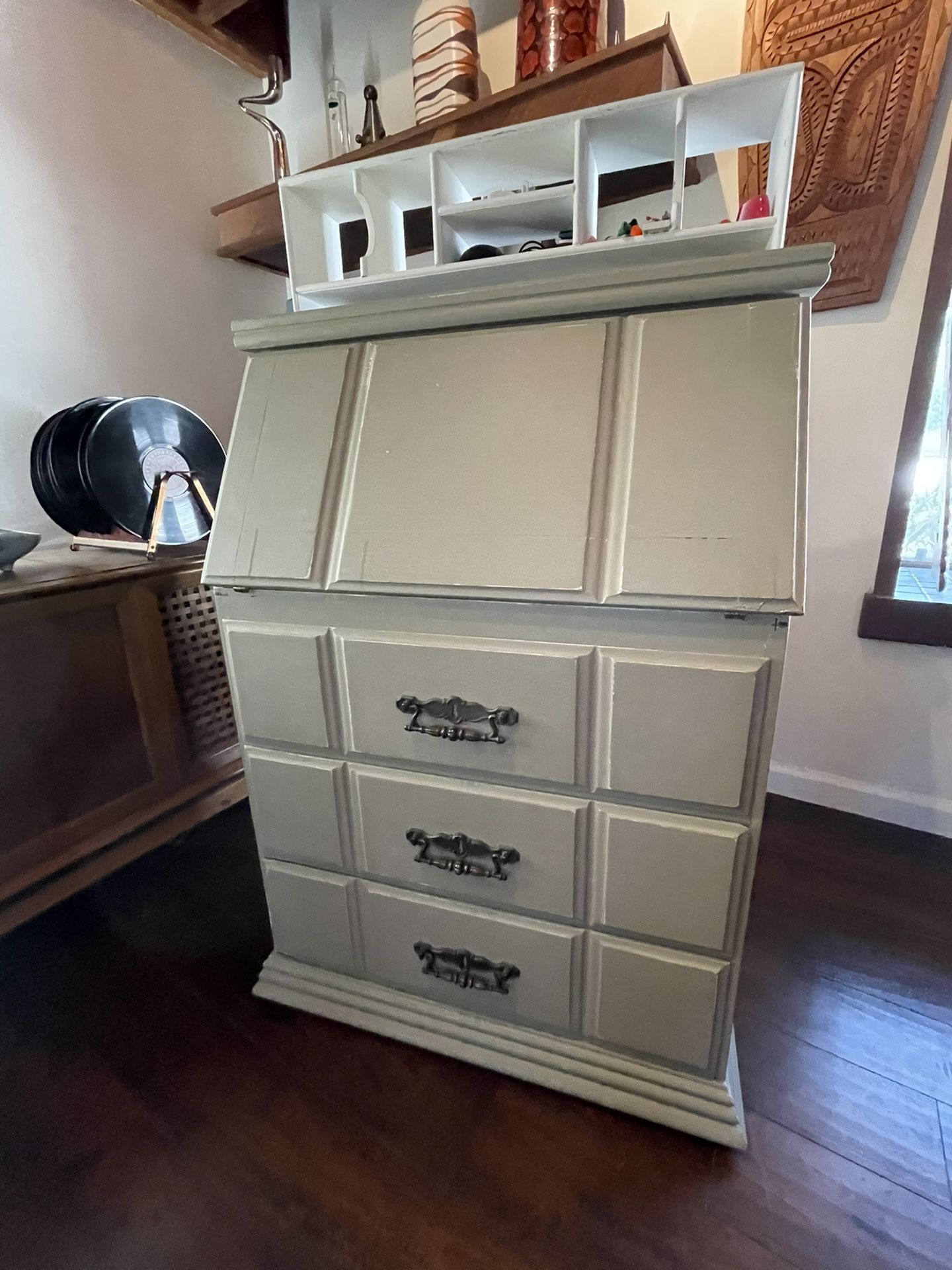 Storage dresser with a drop down secretary desk Combo Dresser