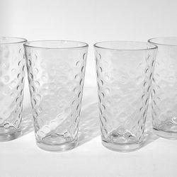 VTG 1960's Libbey AWA Dot Reverse Optic 16oz Clear Ice Tea Glasses Set of 4.